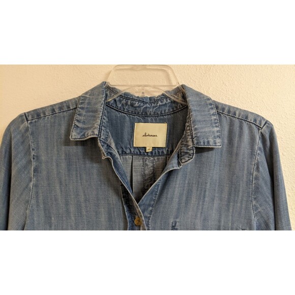 Women's Elevenses By Anthro Blue Chambray 100% Tencel Denim Button-Up Shirt S - Picture 3 of 12
